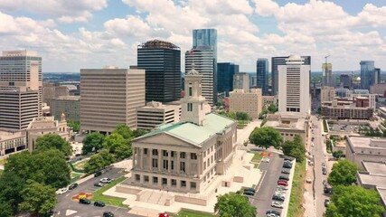 Fototapete - Aerial view of Nashville skyline with slow rotation around the State Capitol. Nashville is the capital and most populous city of Tennessee, and a major center for the music industry