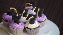 Fancy Decorated Cupcakes With Graduation Caps - Happy Graduation Day Concept