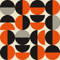 Colorful abstract vector seamless pattern with geometric shapes. Vintage retro bauhaus design background.