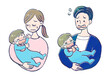 泣く赤ちゃんを抱っこしたお母さんとお父さんのイラストセット