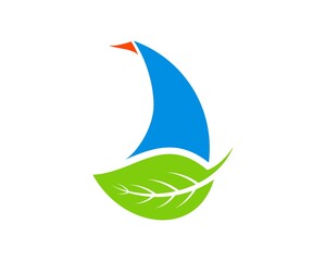 Sticker - Sailing boat with green nature leaf for the boat