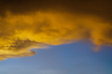 Yellow Cloud From Sunshine In Evening With Blue Sky When Start To Rain In Monsoon Season..