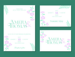 Wall Mural - wedding invitation, invitation, thank you, note the date, rsvp, floral design vector label card with
