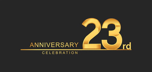 23rd years anniversary celebration with elegant golden color isolated on black background, design for anniversary celebration.