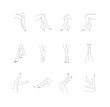Female legs collection. Hand drawn linear woman feet in different poses. Vector Illustration of elegant icons in a trendy minimalist style.
