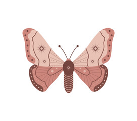 Wall Mural - Boho butterfly. Insect with celestial elements. Witch and magic symbol. Abstract hand drawn moth. Vector illustration in bohemian style.