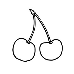 Fruit doodle cherry. Fresh, healthy, sweet food. Hand drawn illustration. 