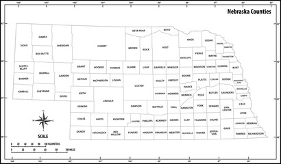 Wall Mural - Nebraska state outline administrative and political vector map in black and white