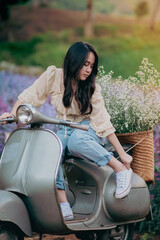 Teenager in a beautiful Margaret flower field,