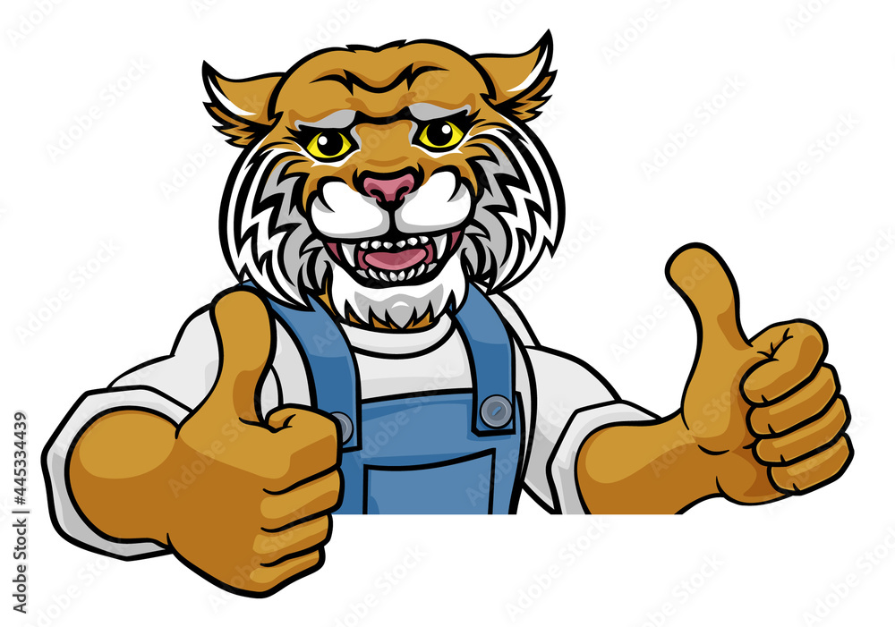 Wildcat Mascot Plumber Mechanic Handyman Worker - obrazy, fototapety, plakaty 