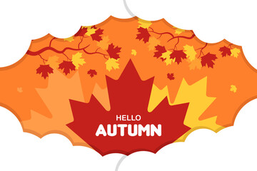 Wall Mural - Hello Autumn Leaf Cloud Vector