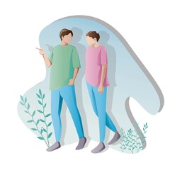 two men walking vector flat design