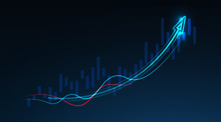 Business candle stick graph chart of stock market investment trading on blue background. Bullish point, up trend of graph. Economy vector design