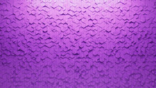 Diamond Shaped, Semigloss Mosaic Tiles Arranged In The Shape Of A Wall. Purple, Polished, Bricks Stacked To Create A 3D Block Background. 3D Render