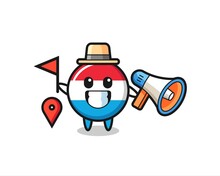 Character Cartoon Of Luxembourg Flag Badge As A Tour Guide