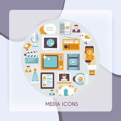 Wall Mural - Mass media concept with social blog multimedia industry icons set vector illustration