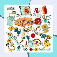 Wall Mural - Internet of things doodles colored set with remote control home network elements vector illustration