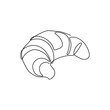 Croissant one line art. Continuous line drawing of butter roll, French pastries.