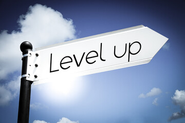 Canvas Print - Level up - signpost with one arrow, sky in background