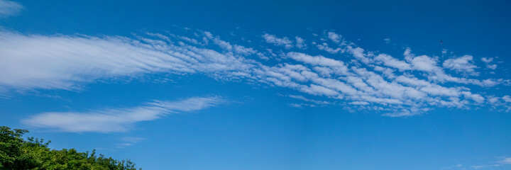 Wall Mural - Panorama of clouds in the blue sky in the shape of sand waves