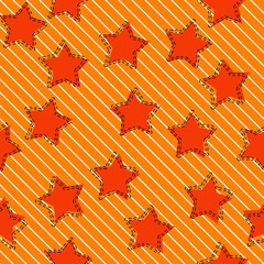 Leinwandbilder - Red stars wallpaper. Orange background and diagonal lines. Vector.