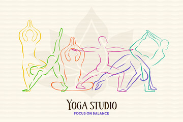 Wall Mural - Yoga studio people pose colorful body silhouette