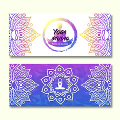 Canvas Print - Yoga studio lotus flower pose relax banner set