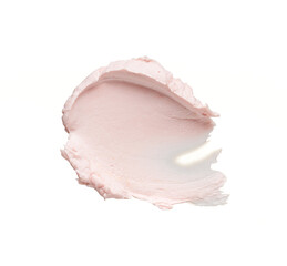 gently pink smear and texture of face cream or acrylic paint isolated on white background