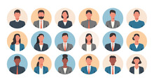 People Portraits Of Faceless Businessmen And Businesswomen, Men And Women Face Avatars Isolated At Round Icons Set, Vector Flat Illustration