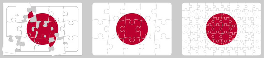 Sticker - Japan flag made out of puzzle pieces, different versions