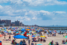 Coney Island Beach During Perfect Summer Day, Full Crowed.