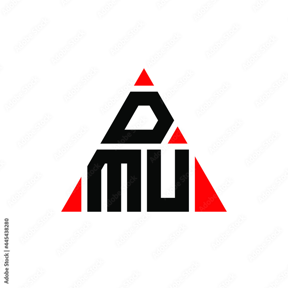 DMU triangle letter logo design with triangle shape. DMU triangle logo design monogram. DMU triangle vector logo template with red color. DMU triangular logo Simple, Elegant, and Luxurious Logo. DMU