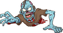 Cartoon Blue Crawling Zombie Reaching Out. Vector Clip Art Illustration With Simple Gradients. All In A Single Layer.