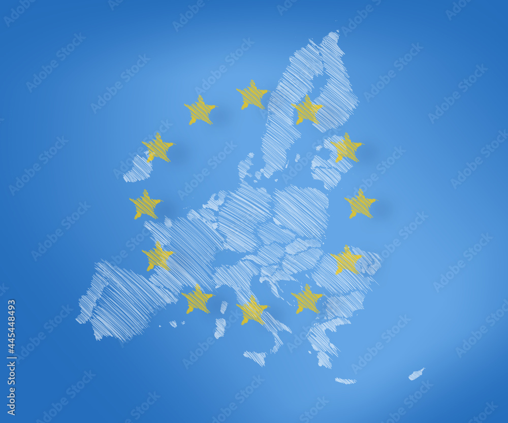Unia Europejska - szkic mapy przedstawiające członków państw Unii Europejskiej - obrazy, fototapety, plakaty 