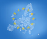 Fototapeta  - Unia Europejska - szkic mapy przedstawiające członków państw Unii Europejskiej