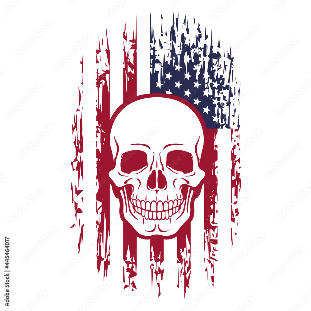 Human skull on grunge style American flag background. Vector illustration,  template for T-shirt print, poster, etc. Stock Vector | Adobe Stock, image size:1000x1000