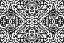 Ethnic Pattern In The Style Of Oriental, Asian, Indian Handmade. Geometric Black White Background. Template For Creativity, Coloring, Design.