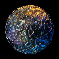 Wall Mural - 3d render of abstract art of surreal ball sphere or iron planet with rough surface in organic curve 