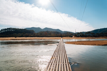 Canvas Print - Mountain and river at Hoeryongpo country village in Yecheon, Korea