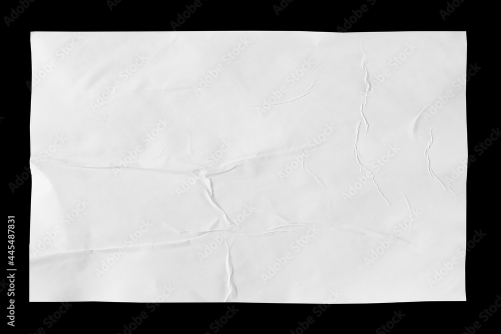 White paper wrinkled poster template , blank glued creased paper sheet ...