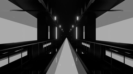 Wall Mural - an abstract futuristic tunnel loop with corridor laser passage in black and white colors 4k
