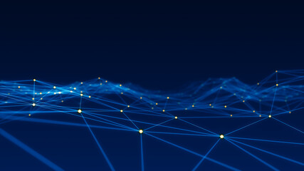 Wall Mural - orange dot and line connection with polygonal technology abstract background