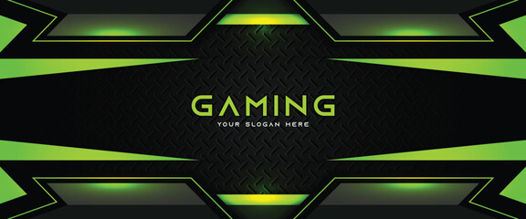 Wall Mural - futuristic green and black abstract gaming banner design with metal technology concept. vector illus