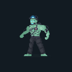 Wall Mural - Pixel art android frankenstein character.