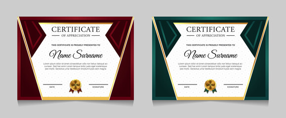 Set of certificate of achievement border design templates with elements of  luxury gold badges and modern line patterns. vector graphic print layout can use For award, appreciation, education