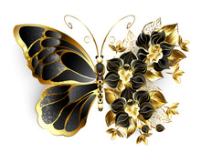 Gold Flower Butterfly With Black Orchid