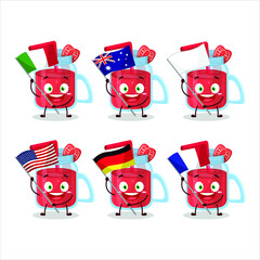 Wall Mural - Strawberry smoothie cartoon character bring the flags of various countries. Vector illustration