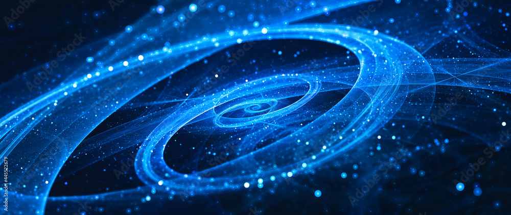Blue glowing spiral galaxy with stars - obrazy, fototapety, plakaty 