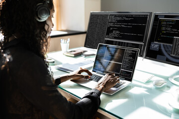 African American Woman Programmer. Girl Coding