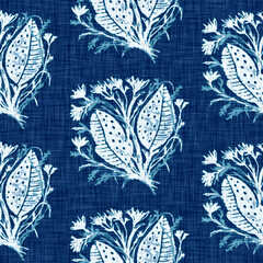 Wall Mural - Cyanotypes blue white botanical linen texture. Faux photographic floral sun print effect for trendy out of focus fashion swatch. Mono print flower in 2 tone color. High resolution repeat tile. 